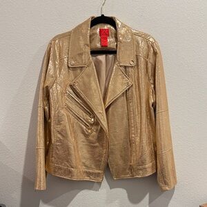V Cristina XL Gold Metallic Moto Jacket